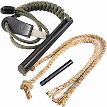 Bayite 4 Inch Survival Flint Fire Starter Ferro Rod Kit With Striker, Crocsee Pack Of 2 Survival Wick Hemp Cords Tinder