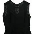 Polly Peck Vintage Little Black Dress In Black Linen With Beaded Borders, UK8-10