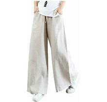 Guigui 2023 Pants For Women Solid Cotton Hight Rise Wide Leg Plus Size Loose Trousers,Black Size:M-3XL