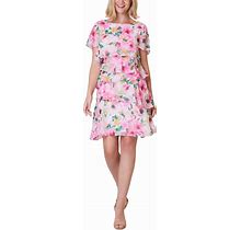 Jessica Howard Petite Floral-Print Tiered Dress - Pink Multi