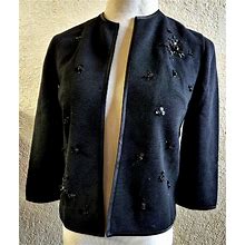Vintage 60'S Butte Knit Black Bead Embellished Jacket Size 10