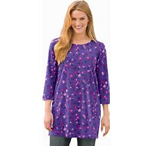 Plus Size Women's Perfect Printed Three-Quarter-Sleeve Scoopneck Tunic By Woman Within In Petal Purple Pretty Floral (Size 6X)