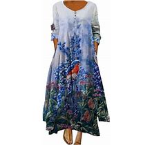 Tagold Fall Clothes Savings Clearance For Womens Fall Winter Dresses,Fashion Casual Women Casual Three Quarter Sleeve V-Neck Floral Printed Irregular