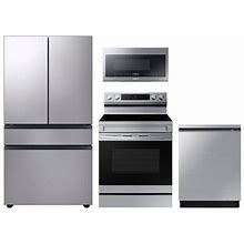 Samsung 4 Piece Kitchen Appliance Package W/ French Door Refrigerator, OTR Microwave, Electric Range, & Dishwasher, Stainless Steel In Gray | Wayfair