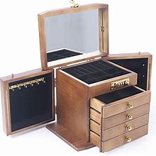 LYNICESHOP Jewelry Boxes For Women, 5 Layer Large Jewelry Storage Box With Mirror And Password Lock, Wooden Jewelry Case Jewelry Organizer Box, Girls