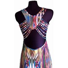 Vintage Maxi Summer Dress / Striped Women's Dress / Multicolor Dress / Red Quean / Size S M
