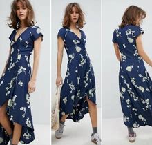 Free People Dresses | Free People Lost In You Navy High Low Midi Dress | Color: Blue/White | Size: S