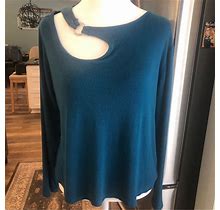 Venus Sweaters | Venus Teal Green Asymmetrical Cut Out Pullover Sweater Top Size Xl | Color: Blue/Green | Size: Xl