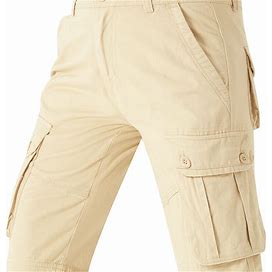 Solid Cargo Men's Cotton Comfy Shorts With Multiple Pockets, Summer Outdoor, Fishing Hiking Camping,Khaki,Reliable,Temu