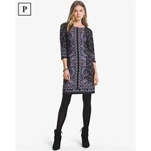 Whbm 3/4-Sleeve Paisley Print Knit Shift Dress Size Xs Slinky Travel