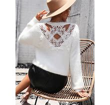 Women's Sweater With Lace Insert Back - Cozy Elegant Knitwear White / M