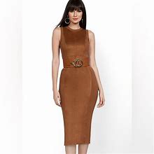 New York & Company Dresses | New York & Company Suede Front Midi Dress | Color: Brown/Tan | Size: L