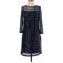 R&M Richards Cocktail Dress - Party High Neck 3/4 Sleeves: Blue Solid Dresses - Women's Size 4 Petite