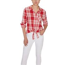 Sanctuary Clothing Womens Hayley Tie Front Button Down Blouse, Red, X-Large