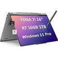 Lenovo Yoga 7 7I 2-In-1 Business Laptop (16" FHD+ Touchscreen, AMD Ryzen 7 7735U (Beat I7-1255U), 16GB RAM, 1TB SSD, IST Precision Pen), Backlit,