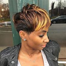 Beisd Short Pixie Cuts Synthetic Wigs For Black Women Blonde Black 2 Tones Synthetic Wig Short Black Wigs With Blonde Bangs (Wig-810)