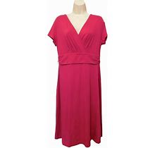 Talbots Dress M Pink Fuchsia Crossover Bodice Short Sleeve Stretch No