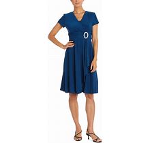 R & M RICHARDS Short-Sleeve Faux-Wrap Dress Peacock
