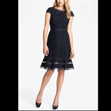 Adrianna Papell Dresses | Nwt Adrianna Papell Lace Fit & Flare Dress Navy Blue [Sz 4 Us] | Color: Blue | Size: 4