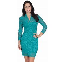 Floral Lace Mini Dress With Sheer Lace Neck, Sleeves, And Hem, Green