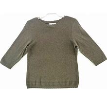 Christopher & Banks 3/4 Sleeve Round Neck Dark Olive Knit Sweater Tight Weave