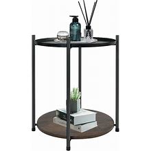 21 Inch Tall Black Top End Table With Iron Removable Tray