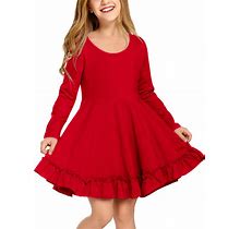 Arshiner Girls Dress Long Sleeve A Line Twirly Skater Loose Casual/Party Dresses With Pocket