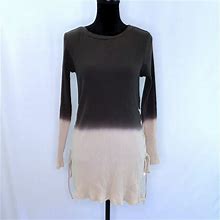 Venus Side Laced Tunic Sweater Dip-Dye Gray Brown With Stretch LARGE