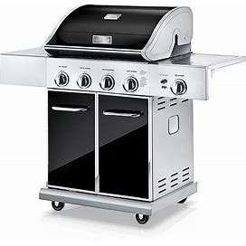 Nutrichef 52,000 BTU 5-Burner Stainless Steel Propane Gas Grill With Portable Design, Electronic Ignition, Built-In Thermometer And Heavy-Duty