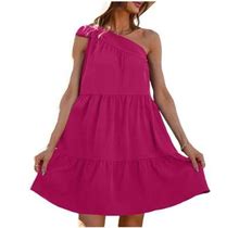 Liacowi Women's Summer One Shoulder Dress Sleeveless Ruffle Flowy A Line Short Dress Loose Swing Mini Sundress