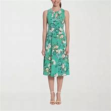 London Style Sleeveless Floral Fit + Flare Dress | Green | Womens 10 | Dresses Fit + Flare Dresses | Spring Fashion | Easter Fashion