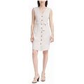 Calvin Klein Womens Beige Belted Fitted Sleeveless V Neck Above The Knee Wear To Work Shirt Dress 16