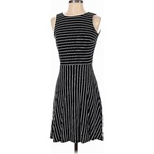 Ann Taylor LOFT Casual Dress - A-Line: Black Stripes Dresses - Women's Size 0