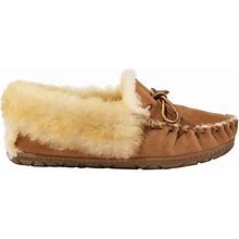 Women's Wicked Good Sheepskin Shearling Lined Moccasin Slippers Brown 9 M, Suede Leather/Rubber | L.L.Bean