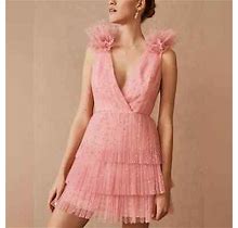 Ml Monique Lhuillier Perrie Dress Pink Tulle Mini Tiered V-Neck Dots