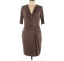 Nine West Casual Dress - Sheath Plunge 3/4 Sleeves: Brown Print Dresses - Women's Size 10