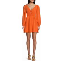 Copper Key Smocked Waist Long Sleeve Mini Dress, Womens, Juniors, M, Orange - Dillard's Exclusive