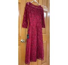 Womens Formal Dress Size 8 Sequin Embroidered Red Adrianna Papell Lace Cocktail