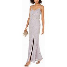Adrianna Papell Dresses | Adrianna Papell Lilac Grey Beaded Blouson Long Evening Dress Size 16 | Color: Gray | Size: 16
