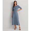 Lauren Ralph Lauren Women's Stretch Cotton Midi Dress - Pale Azure - Size L