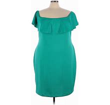 Bold Elements Casual Dress - Sheath Off The Shoulder Short Sleeve: Green Solid Dresses - Women's Size 3X