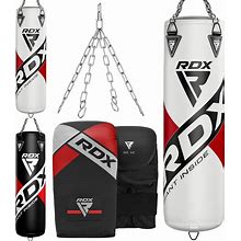 RDX Punching Bag UNFILLED Set Kick Boxing Training Gloves With Punch Mitts Hanging Chain, Great For MMA, Martial Arts, Muay Thai, Available In 4ft