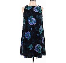 Ann Taylor LOFT Casual Dress - Shift Boatneck Sleeveless: Blue Floral Dresses - Women's Size Medium Petite