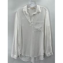 Cloth & Stone Tops | Cloth & Stone Womens Long Sleeve Roll Tab Tencel Popover Top White Size Small | Color: White | Size: S