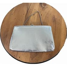 Vintage Evening Clutch Silver Metallic Handbag Purse Made In Usa 1