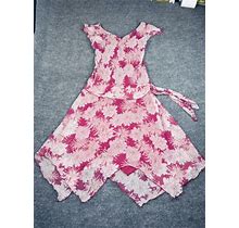 Dressbarn Dress Womens 12 Pink Long Flowy Gauzy Flutter Short Sleeve