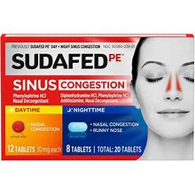 Sudafed PE Day + Night Maximum Strength Sinus Decongestant Tablets - 20Ct