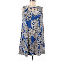 Alyx Casual Dress - A-Line Crew Neck Sleeveless: Blue Print Dresses - Women's Size Medium Petite - Print Wash