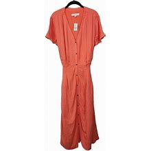 Loft Dresses | New Ann Taylor Loft Candied Orange Shirtdress Dress Belted Pockets Orange 14 | Color: Orange/Pink | Size: 14