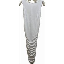 Venus Dress Ruching White Jewelry Slinky Sleeveless Bodycon Medium NWT